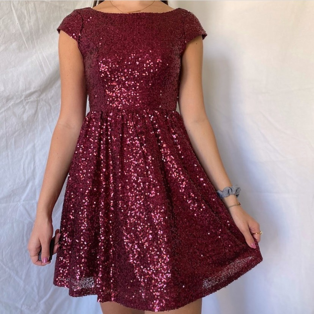 sequin maroon dress